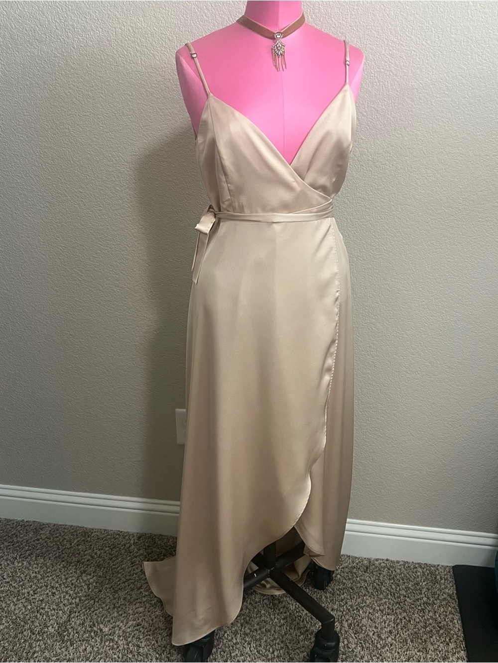 Show Me Your MuMu Champagne Satin Wrap Maxi Dress